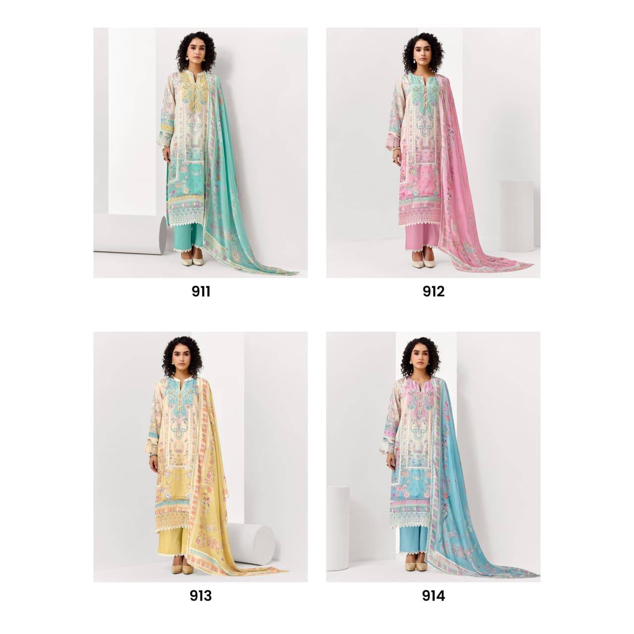 Sohani Beauty Vol 84 By Kimora suit 911 To 914 Series Stylish Beautiful Colourful Muslin Dresses At Wholesale Price